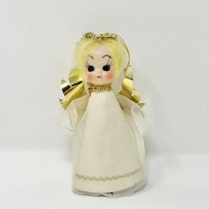 Vintage Mid Century Christmas Angel Ornament W/Blonde Hair Japan 5”